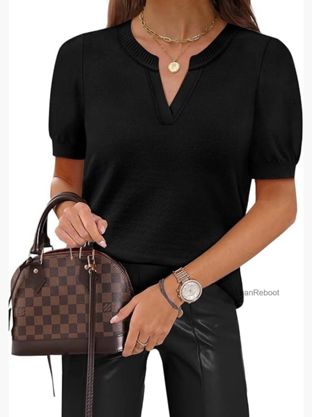 V Neck Short Sleeve Knit Pullover Sweater Business Casual